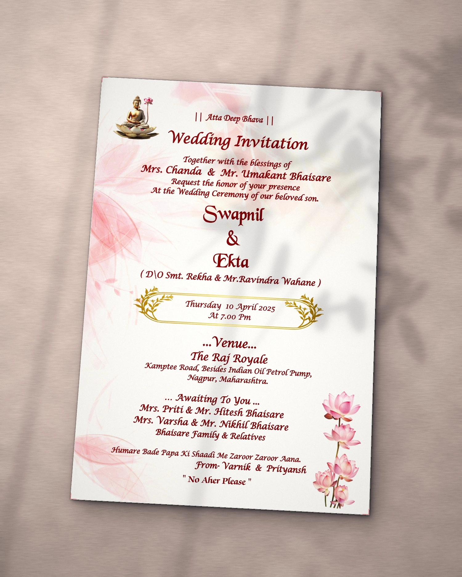 Swapnil & Ekta wedding invitation