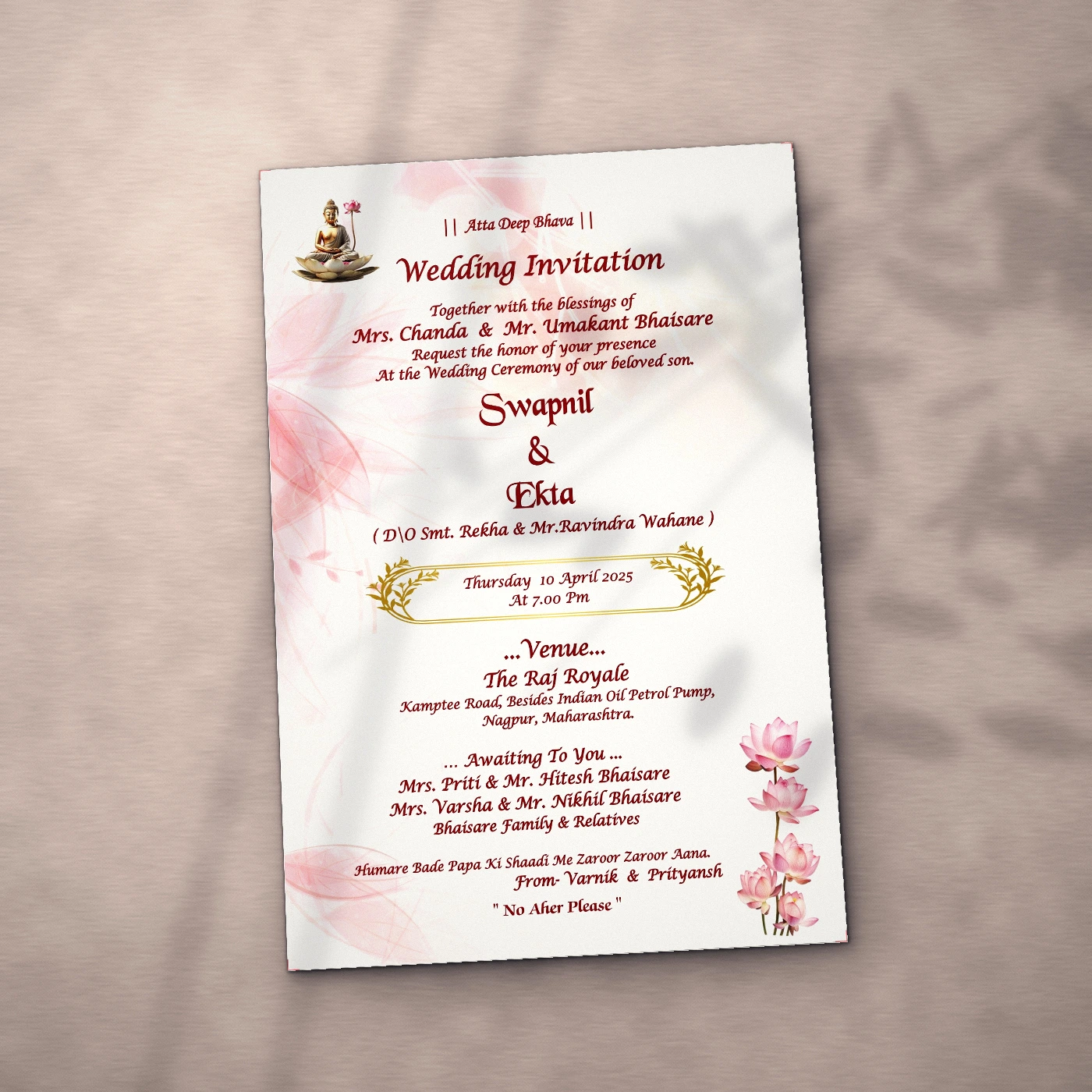 Swapnil & Ekta wedding invitation